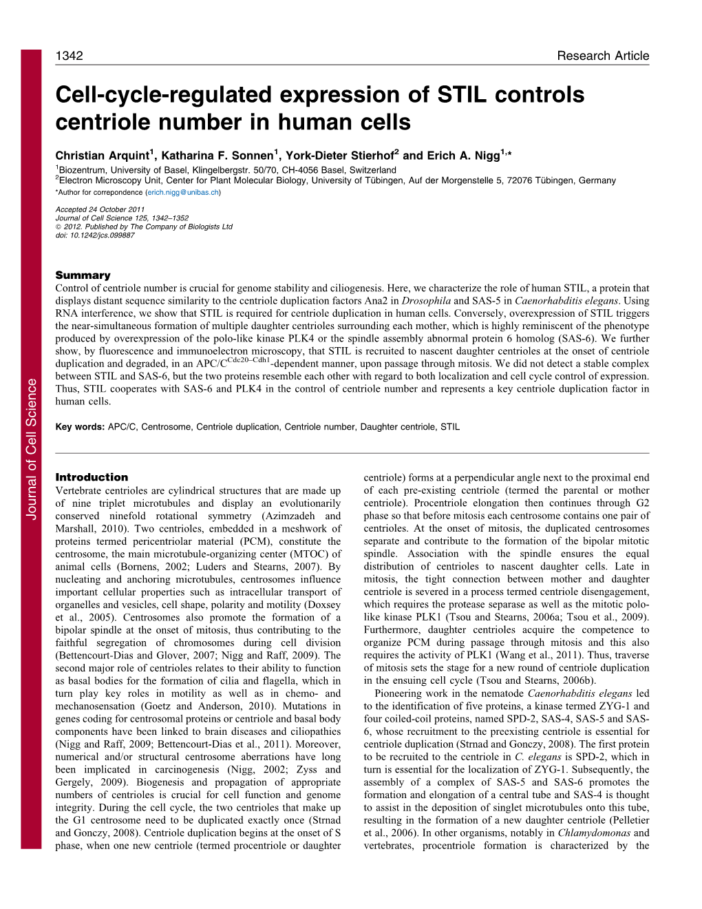Cell-Cycle-Regulated Expression of STIL Controls Centriole Number in Human Cells