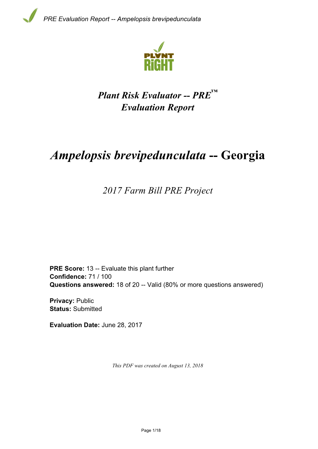 PRE Evaluation Report for Ampelopsis Brevipedunculata