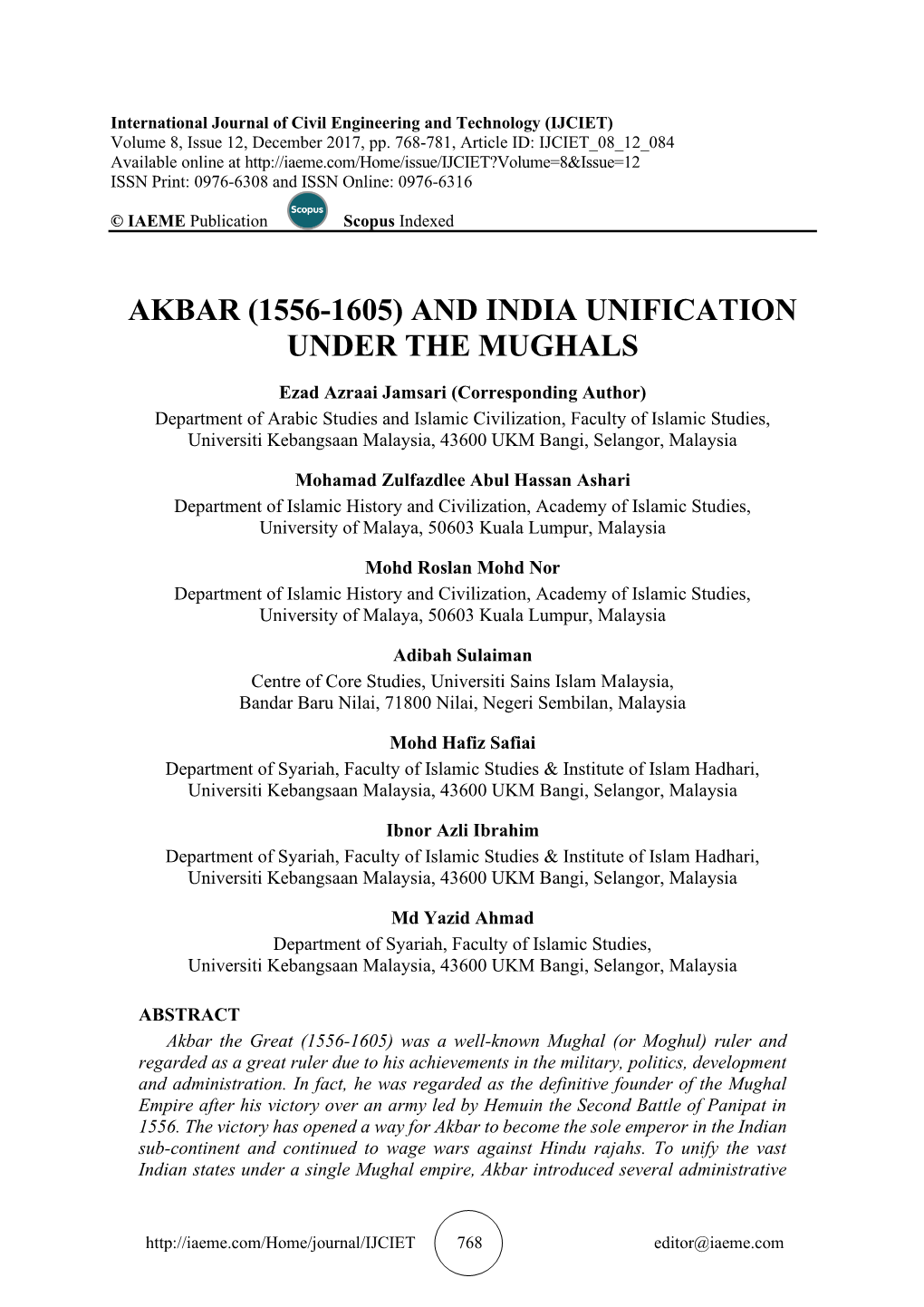 Akbar (1556-1605) and India Unification Under the Mughals