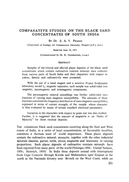 COMPARATIVE STUDIES on the BLACK SAND CONCENTRATES of SOUTH INDIA by Dr