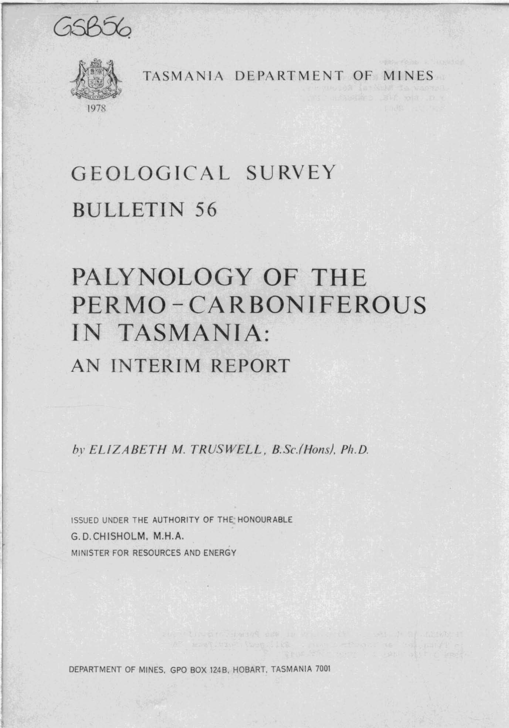 Palynology of the Permo - Carboniferous in Tasmania: an Interim Report