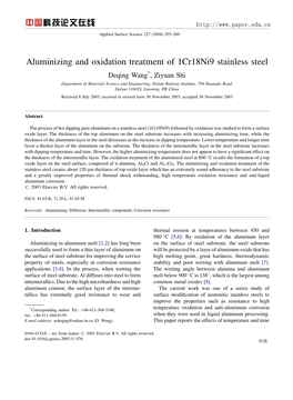 Aluminizing and Oxidation Treatment of 1Cr18ni9 Stainless Steel