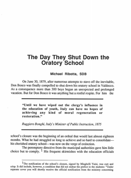 The Day They Shut Down the Oratory School