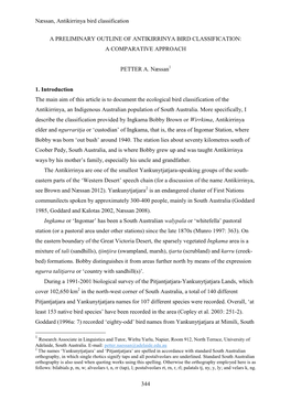 A Preliminary Outline of Antikirrinya Bird Classification: a Comparative Approach