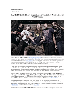 BATTLECROSS: Bloody-Disgusting.Com Unveils New Music Video for ‘Kaleb’ Today