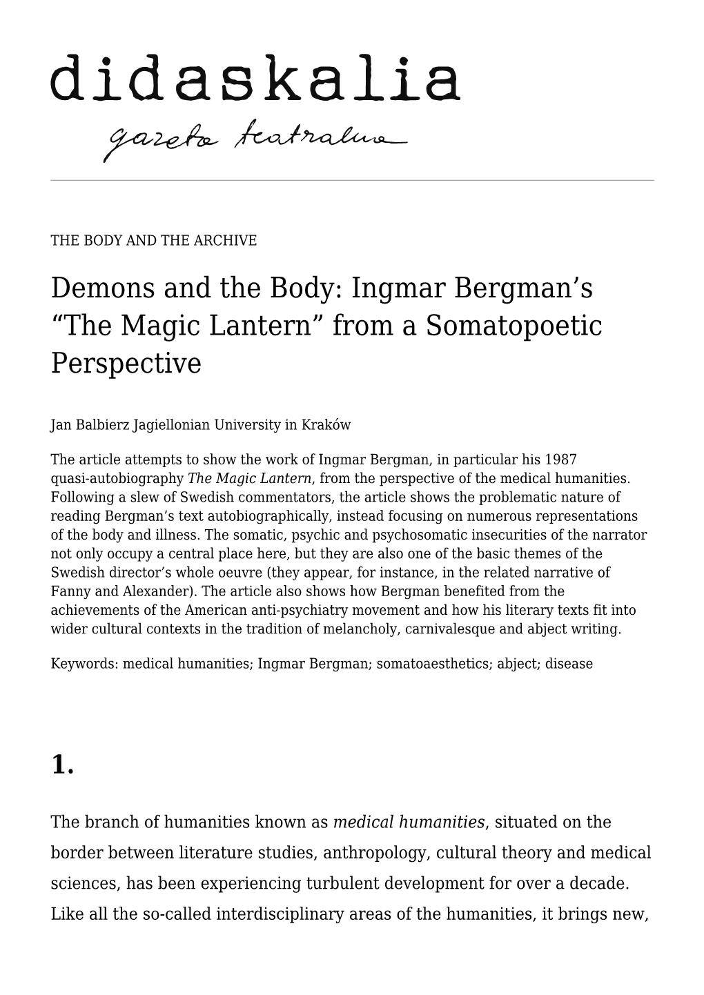 Demons and the Body: Ingmar Bergman's “The Magic Lantern