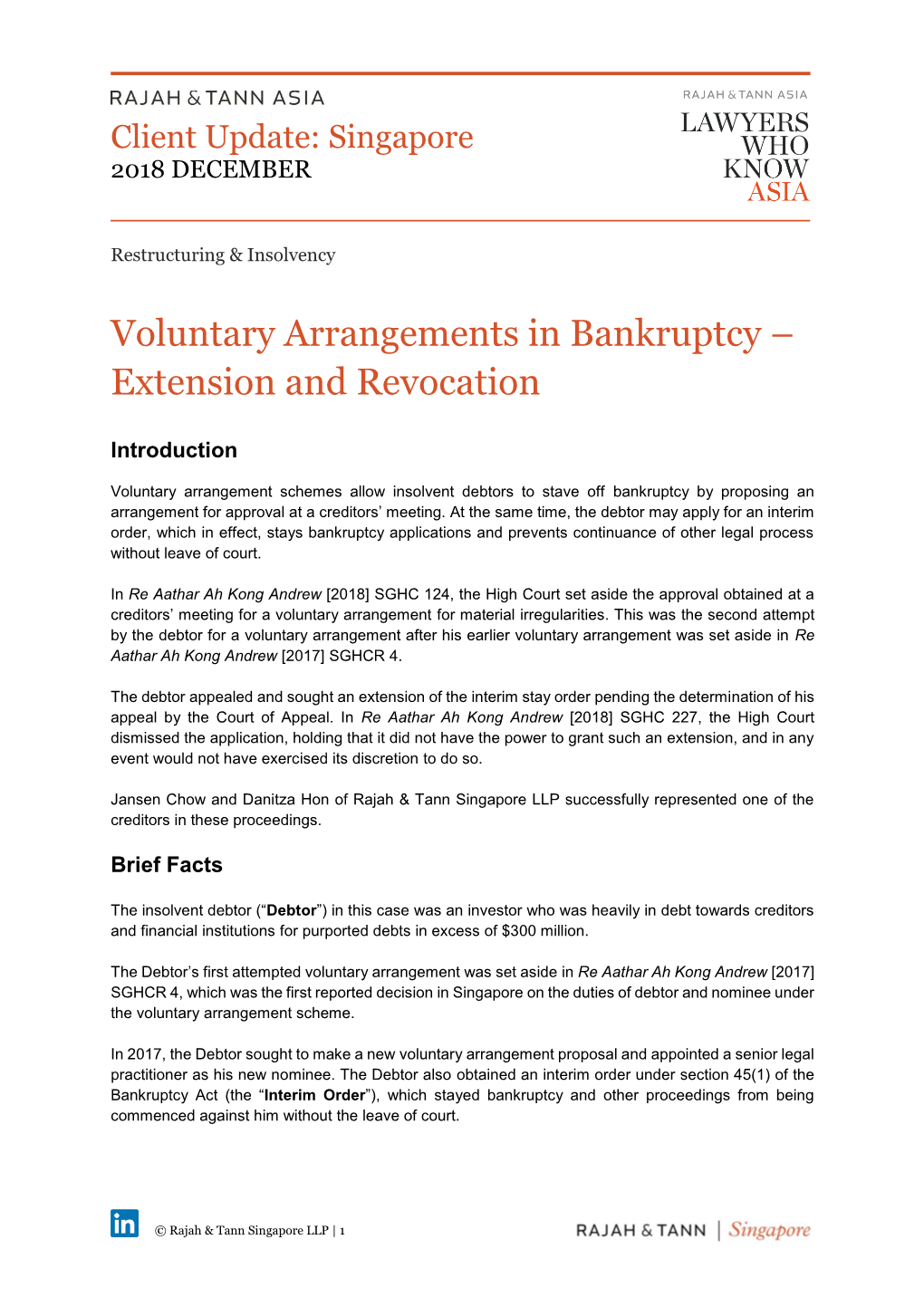 Voluntary Arrangements in Bankruptcy – Extension and Revocation