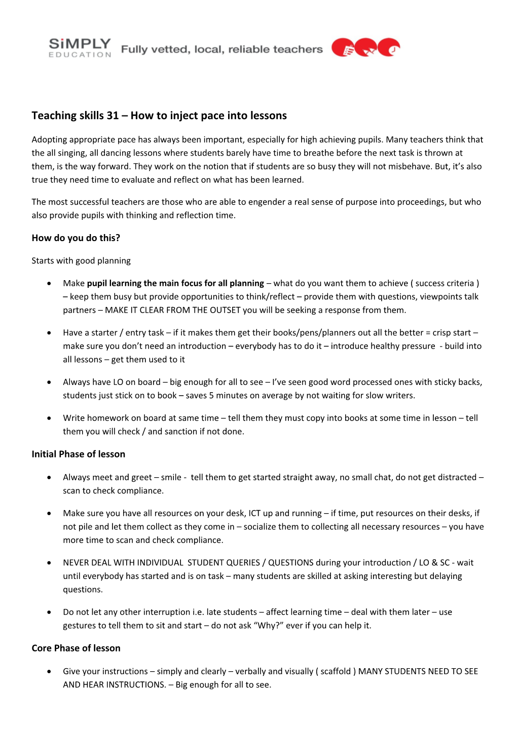 Teaching Skills 31 How to Inject Pace Into Lessons