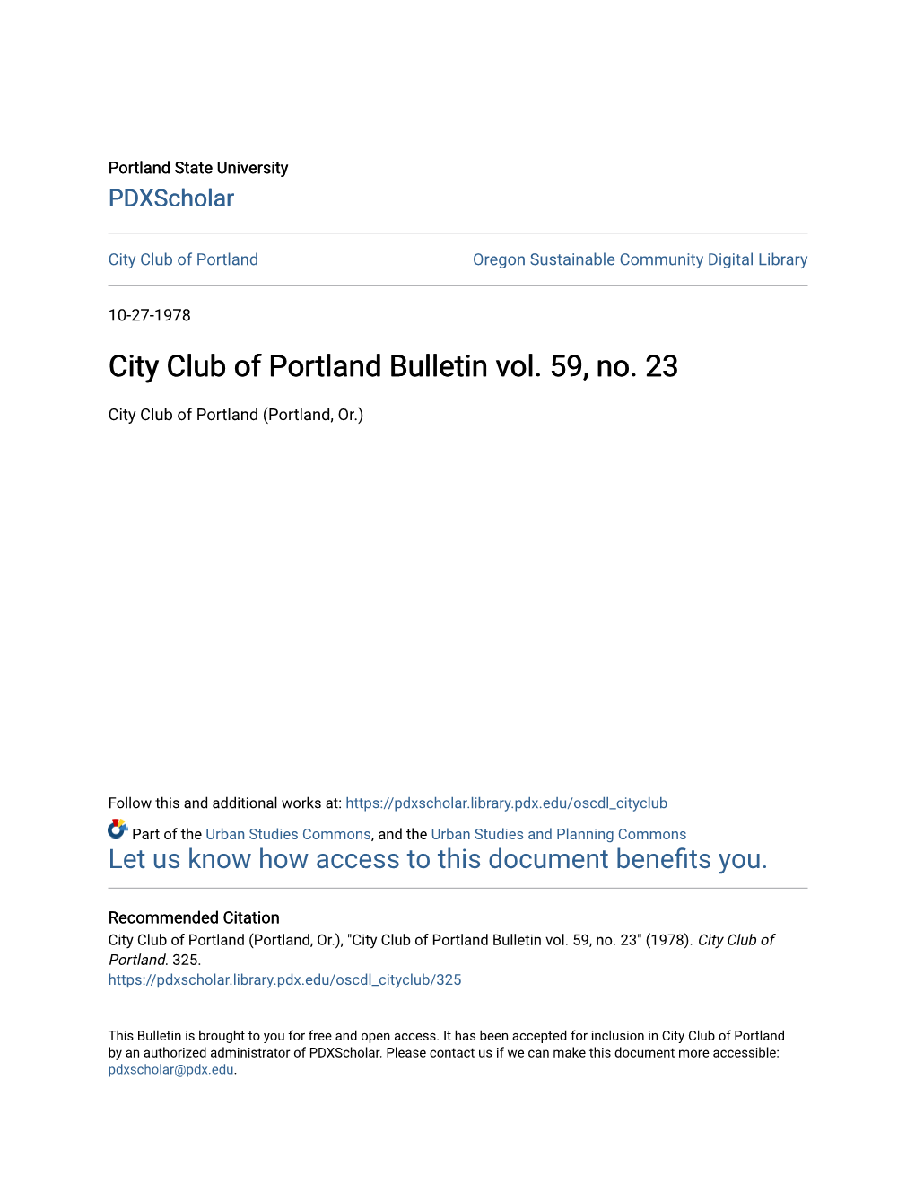 City Club of Portland Bulletin Vol. 59, No. 23