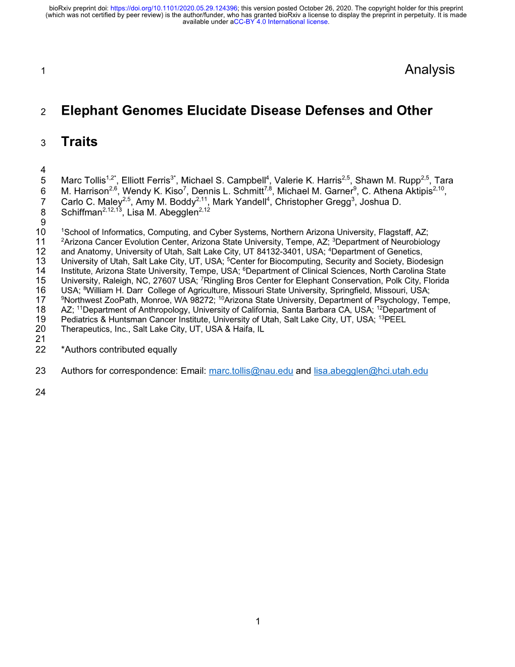 Elephant Genomes Elucidate Disease Defenses and Other Traits