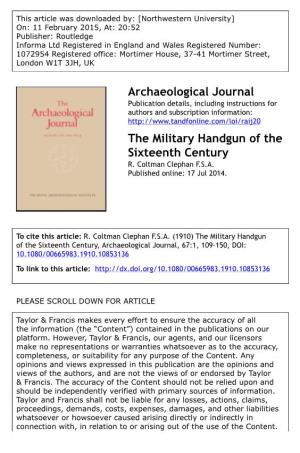 Archaeological Journal the Military Handgun of the Sixteenth Century