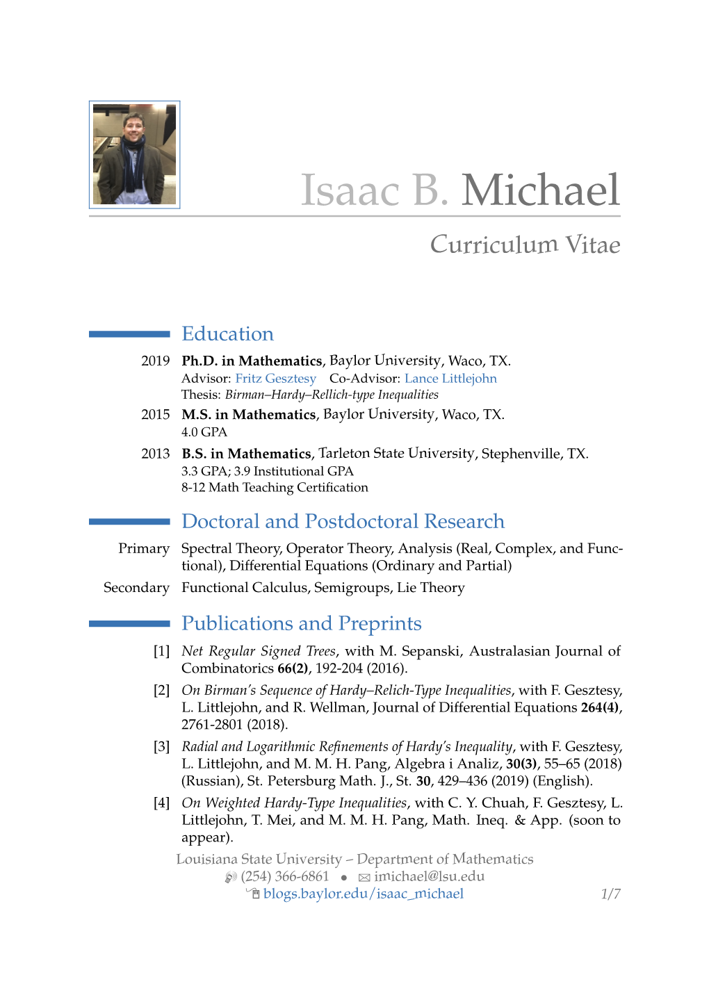 Isaac B. Michael – Curriculum Vitae