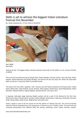 Delhi Is Set to Witness the Biggest Indian Literature Festival This November by : Editor Published on : 27 Oct, 2019 11:00 AM IST