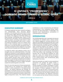 Xi Jinping's “Proregress”: Domestic Moves Toward a Global China Cheng Li