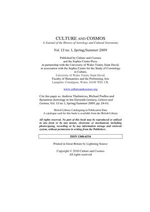 Michael Psellos and Byzantine Astrology in the Eleventh Century, Culture and Cosmos , Vol