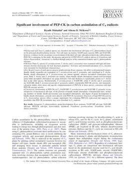 Significant Involvement of PEP-CK in Carbon Assimilation of C4 Eudicots