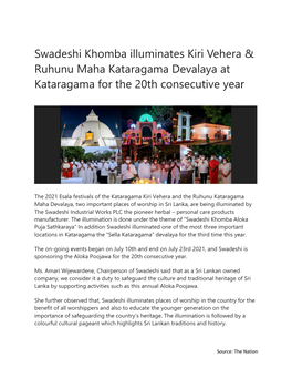 Swadeshi Khomba Illuminates Kiri Vehera & Ruhunu Maha