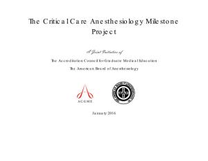 The Critical Care Anesthesiology Milestone Project