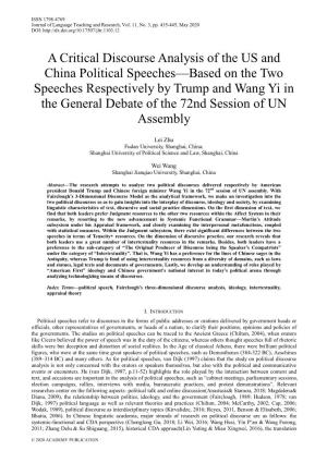 A Critical Discourse Analysis of the US and China Political Speeches