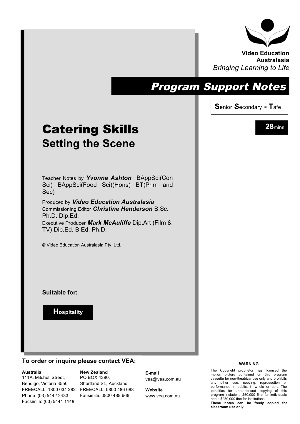 Catering Skills 28Mins Setting the Scene