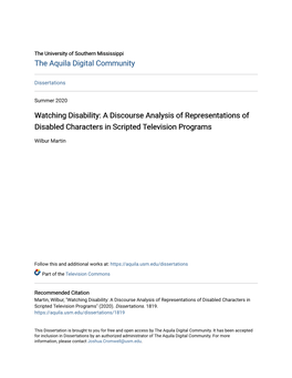 A Discourse Analysis of Representations of Disabled Characters in Scripted Television Programs