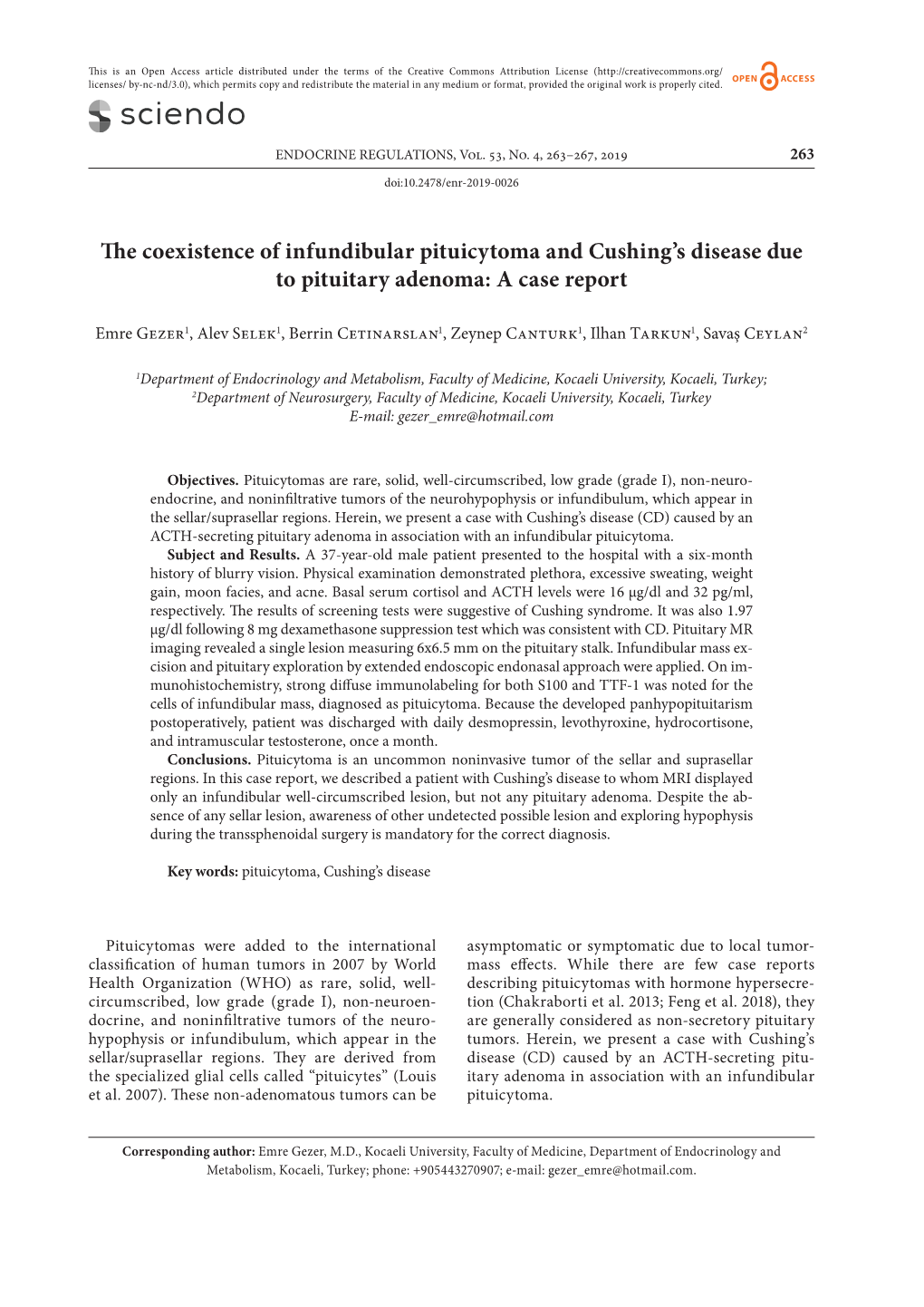 The Coexistence of Infundibular Pituicytoma and Cushing's Disease