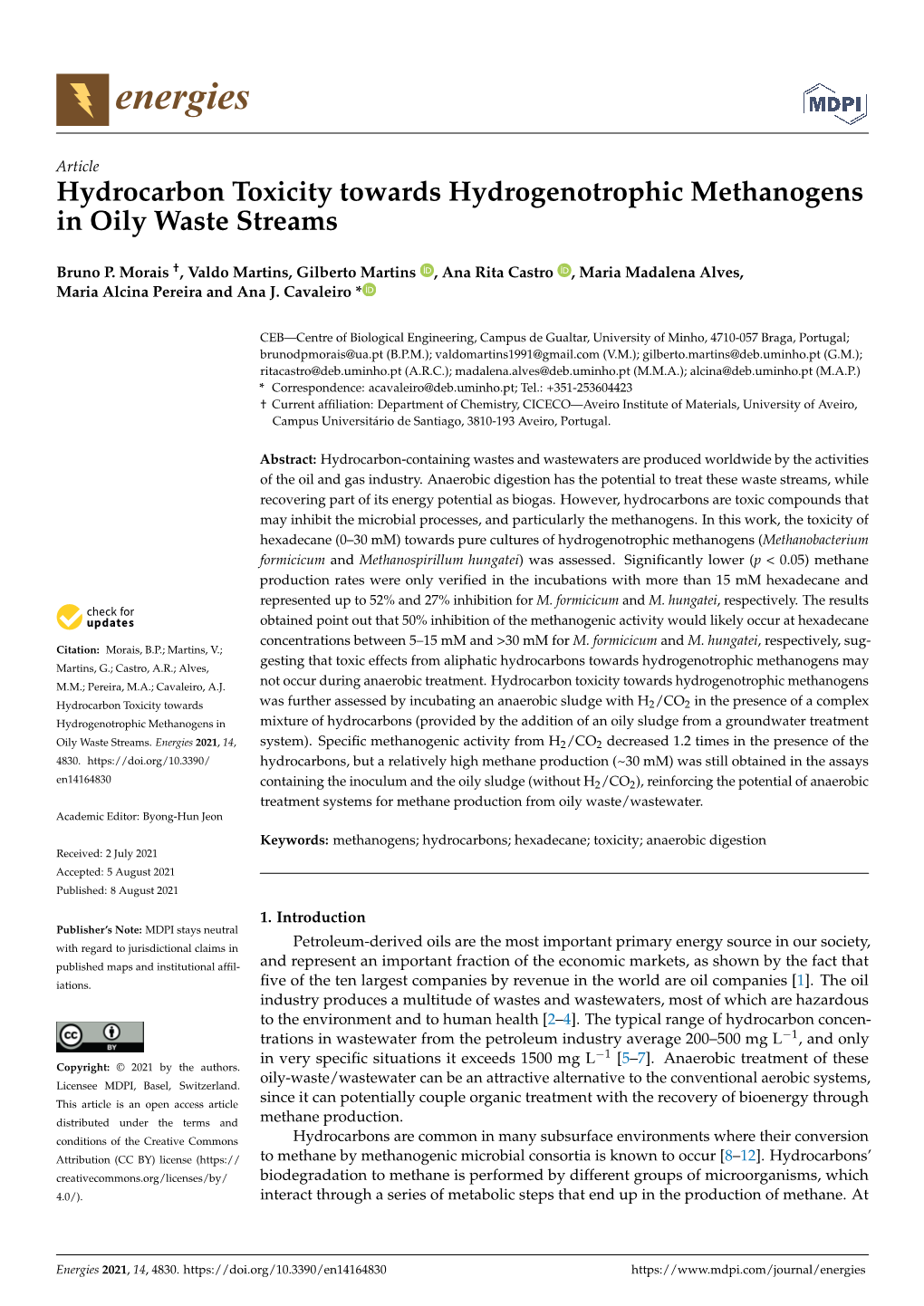 Hydrocarbon Toxicity Towards Hydrogenotrophic Methanogens in Oily Waste Streams