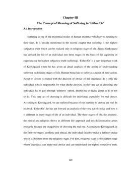 Chapter-III the Concept of Meaning of Suffering in 'Either/Or'