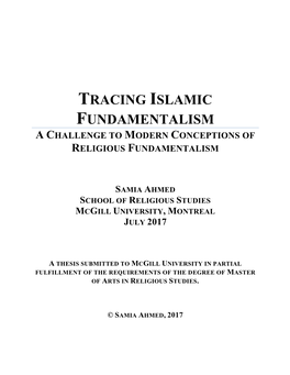 Tracing Islamic Fundamentalism a Challenge to Modern Conceptions of Religious Fundamentalism