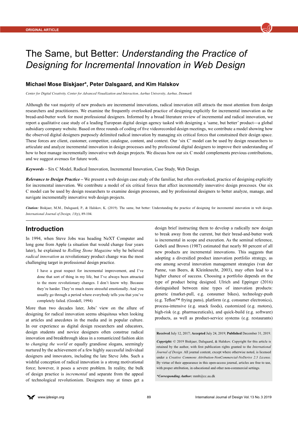 Understanding the Practice of Designing for Incremental Innovation in Web Design