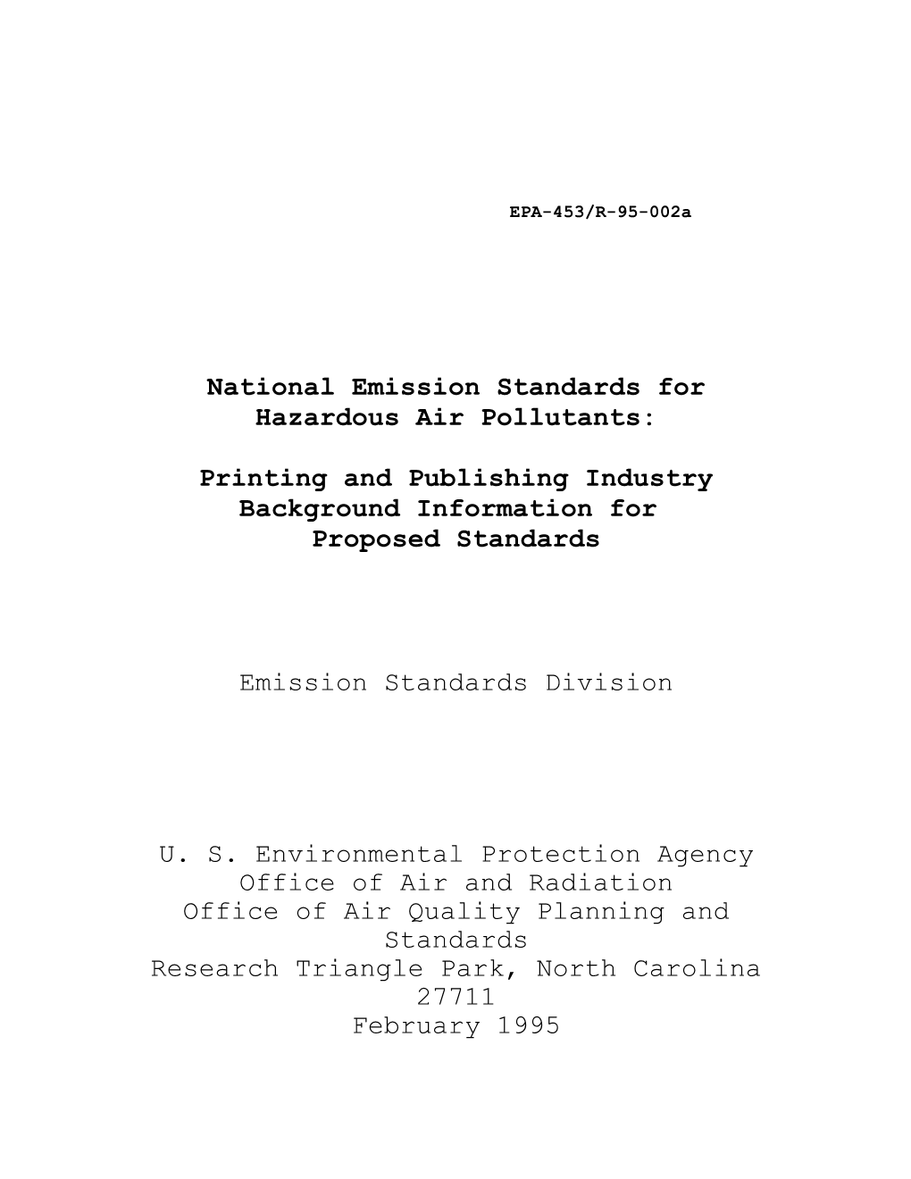 National Emission Standards for Hazardous Air Pollutants: Printing