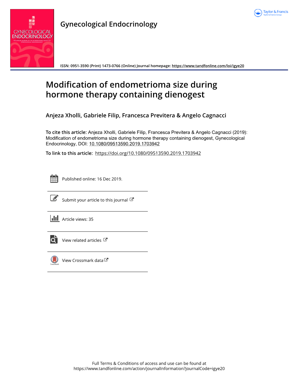 Modification of Endometrioma Size During Hormone Therapy Containing Dienogest