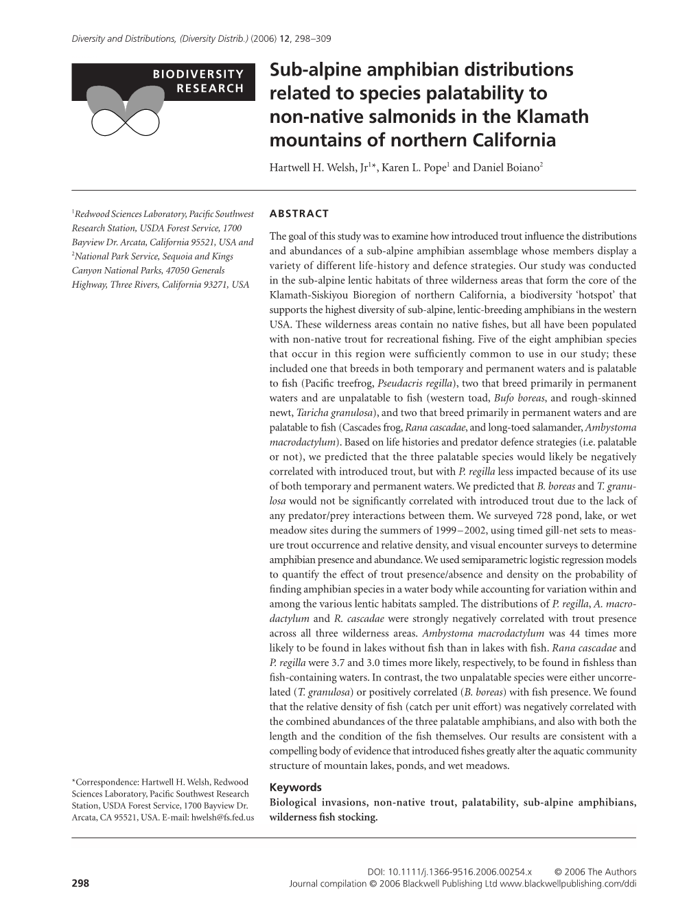 Sub-Alpine Amphibian Distributions Related to Species Palatability to Non