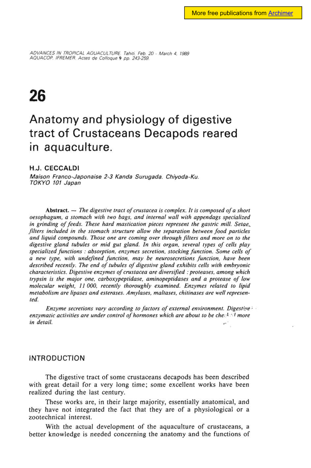 Anatomy and Physiology of Digestive Tract of Crustaceans Decapods Reared in Aquaculture