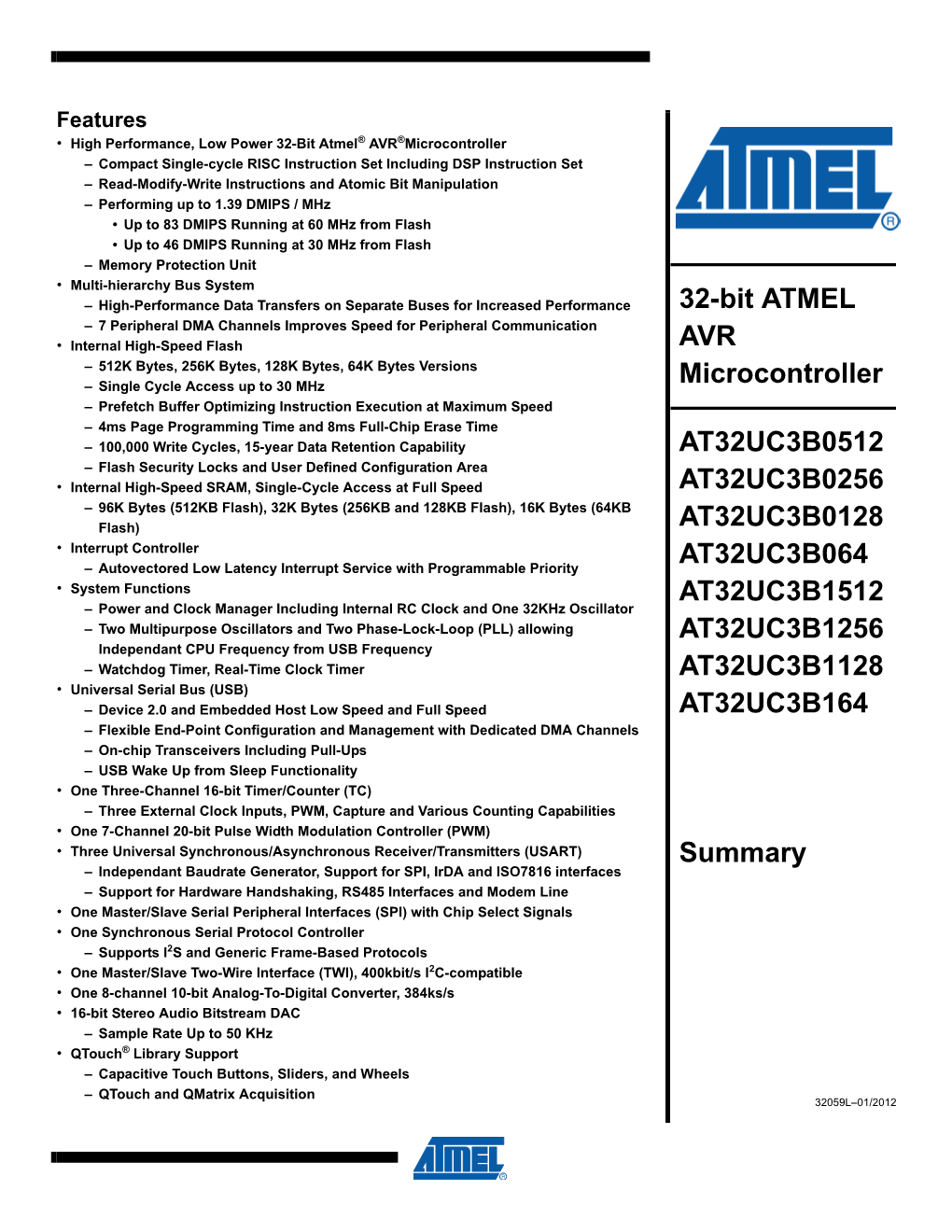 32-Bit ATMEL AVR Microcontroller AT32UC3B0512 AT32UC3B0256