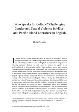 Who Speaks for Culture?’ Challenging Gender and Sexual Violence in Māori and Pacific Island Literature in English