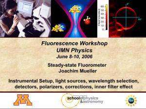 Fluorescence Workshop UMN Physics June 8-10, 2006 Steady-State Fluorometer Joachim Mueller