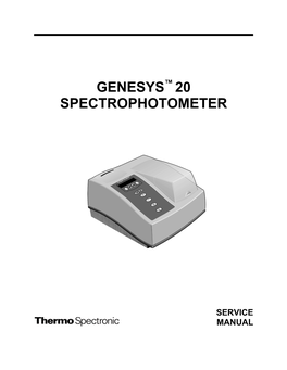 GENESYS 20 Service Manual Table of Contents