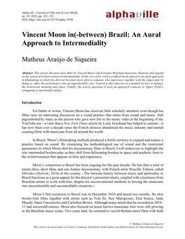 Vincent Moon In(-Between) Brazil: an Aural Approach to Intermediality