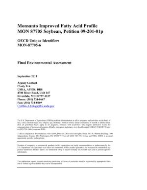 Monsanto Improved Fatty Acid Profile MON 87705 Soybean, Petition 09-201-01P