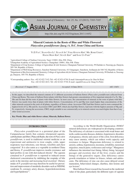 Mineral Contents in the Roots of Blue and White Flowered Platycodon Grandiflorum (Jacq.) A