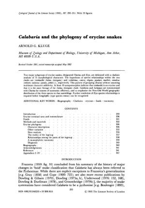 Calabaria and the Phytogeny of Erycine Snakes