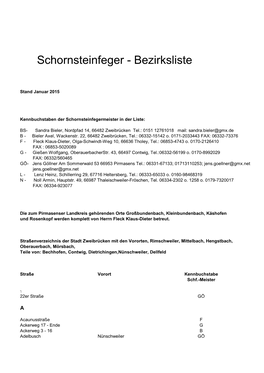 Schornsteinfeger - Bezirksliste