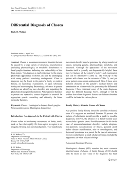 Differential Diagnosis of Chorea