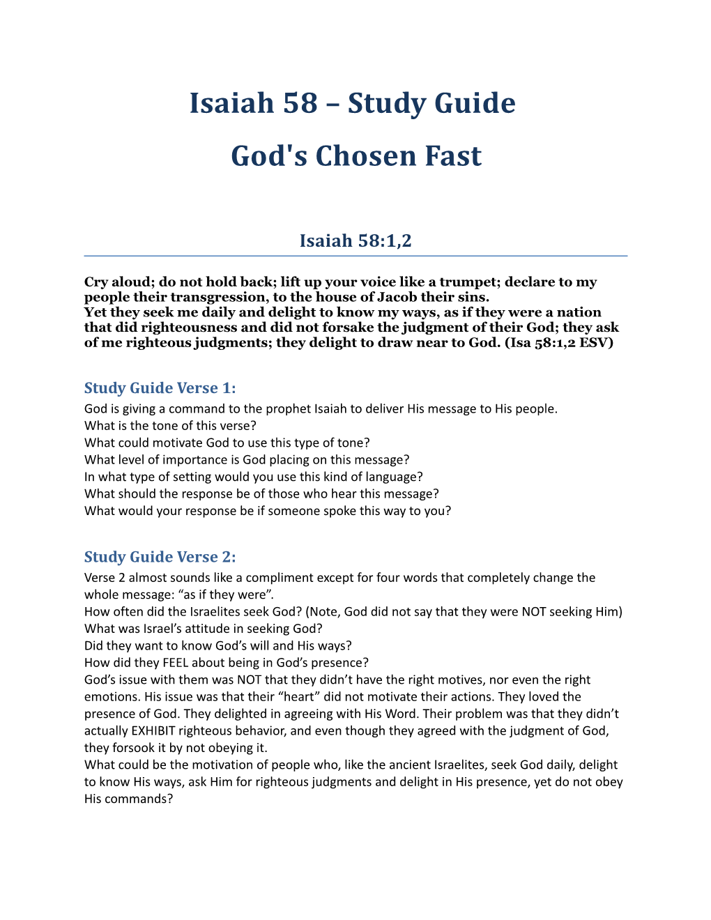 Isaiah 58 – Study Guide God's Chosen Fast