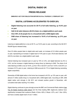 Digital Radio Uk Press Release