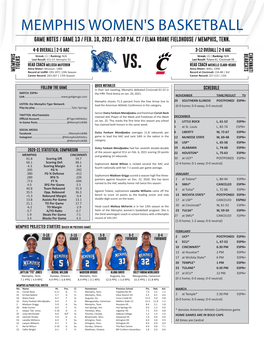 Memphis Women's Basketball Game Notes / Game 13 / Feb