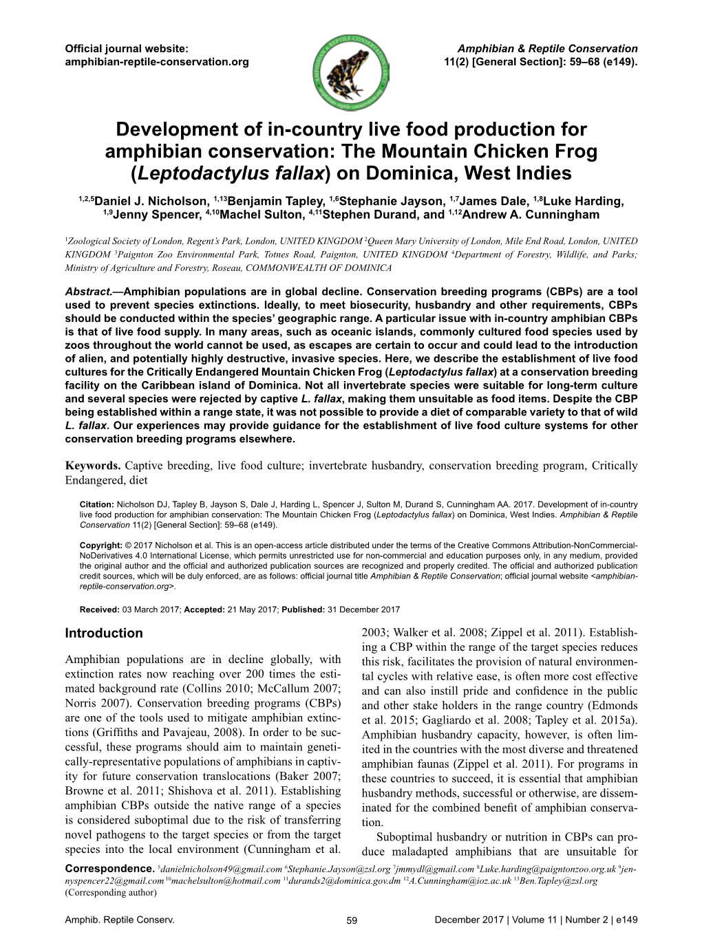 The Mountain Chicken Frog (Leptodactylus Fallax) on Dominica, West Indies 1,2,5Daniel J