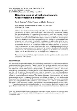 Reaction Rates As Virtual Constraints in Gibbs Energy Minimization*