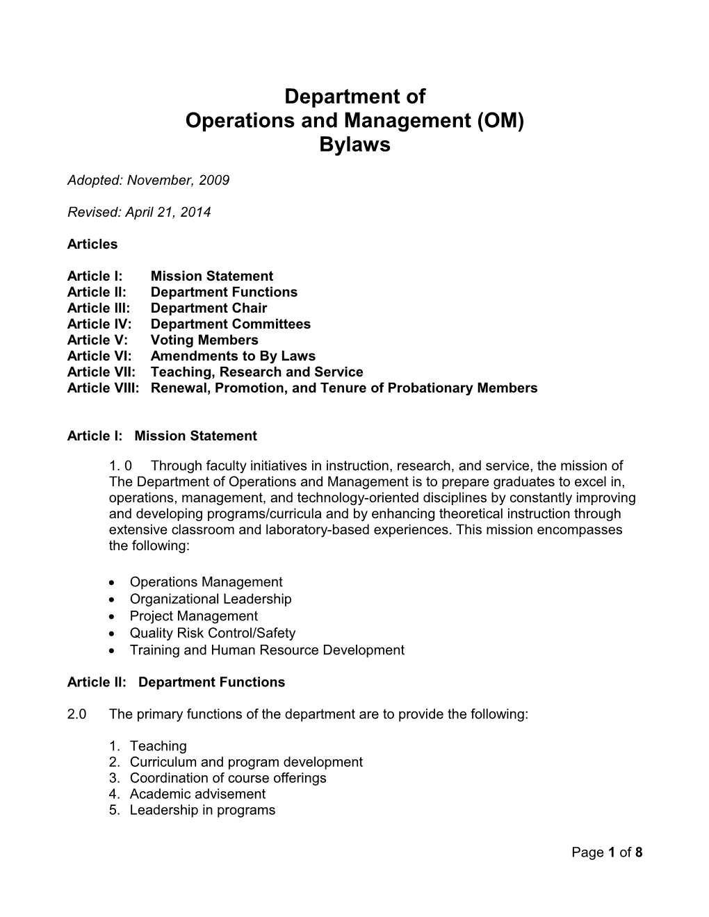 Operations and Management (OM)